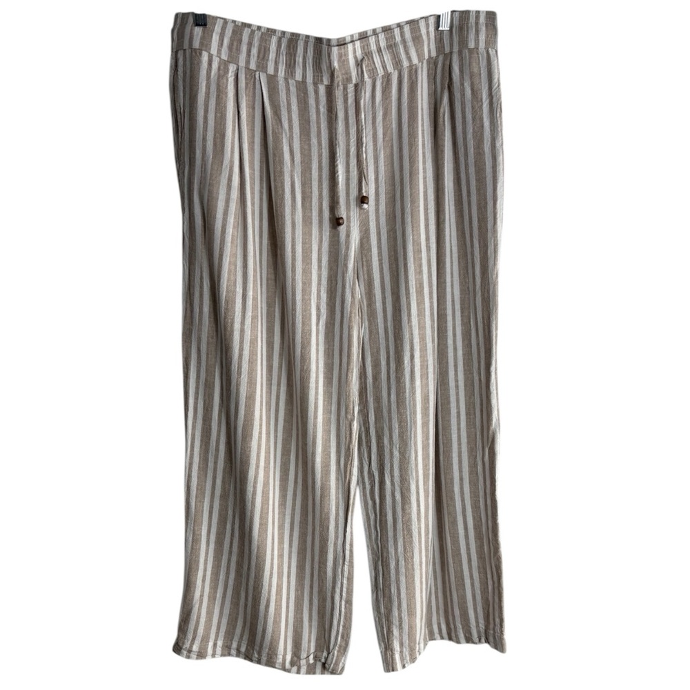 LAND n SEA Linen Blend Striped Tan/White Wide Leg Pants Size XL -- COASTAL VIBES - Picture 3 of 9